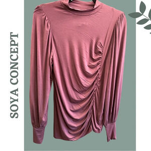 Soya Concept Light Knit Burgundy Long  Sleeve Tip Side Gather Detail Small